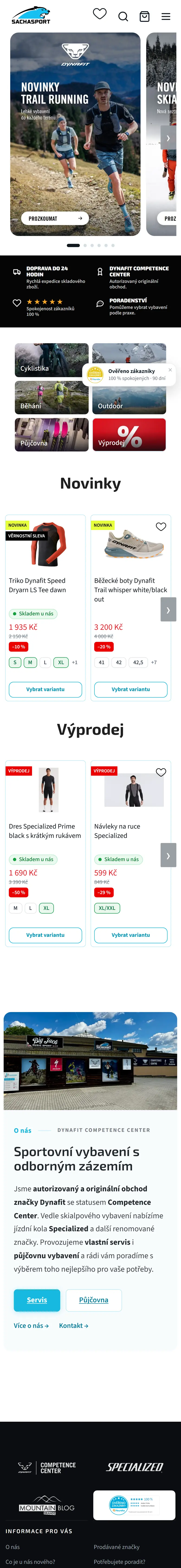 Úvodní stránka e-shopu před redesignem a dnes, mobil, stejný archivní snímek a dnešek: rozcestník s bannery podle sportu a značky