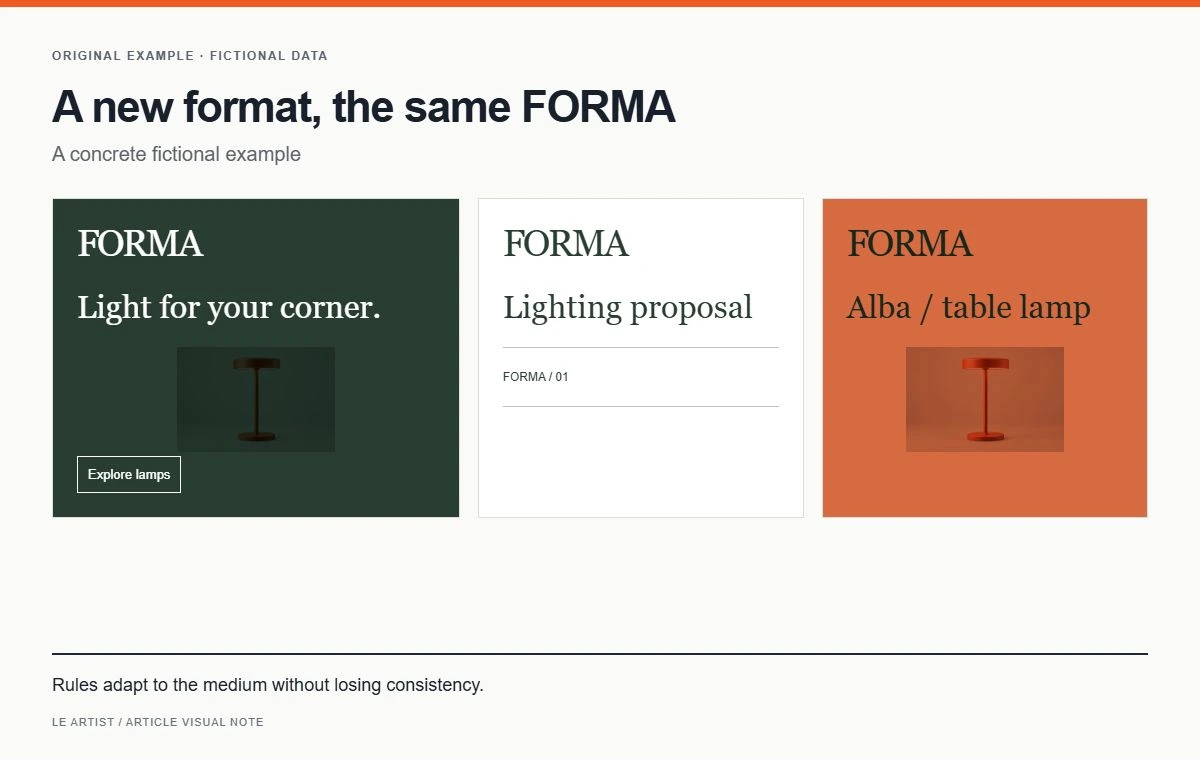 A new format, the same FORMA. Rules adapt to the medium without losing consistency.
