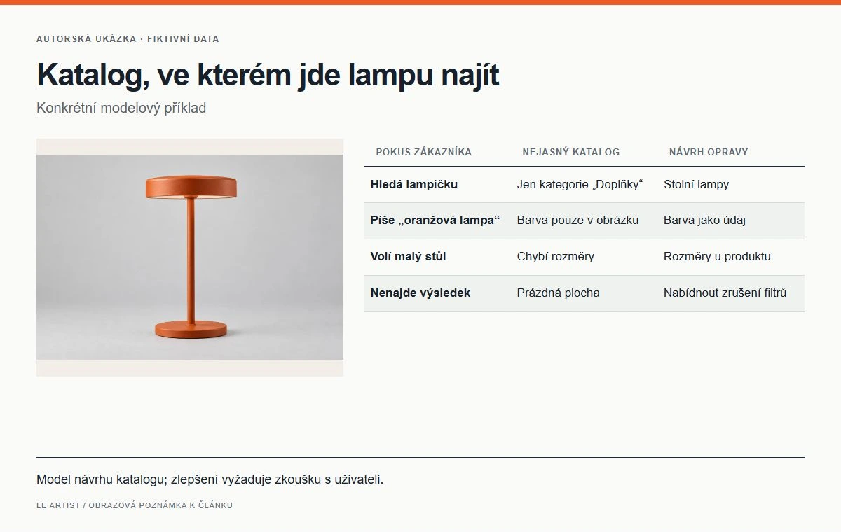 Katalog, ve kterém jde lampu najít. Model návrhu katalogu; zlepšení vyžaduje zkoušku s uživateli.