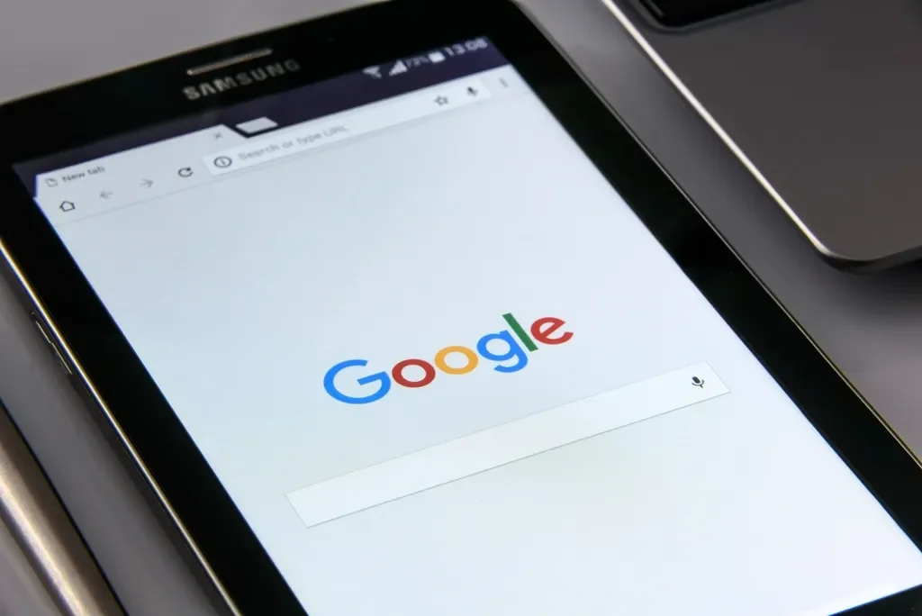 A search engine open on a tablet.