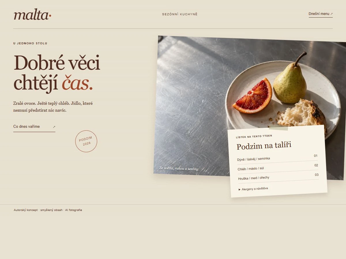 Restaurace MALTA: materiálová barevnost, fotografie a sezónní menu