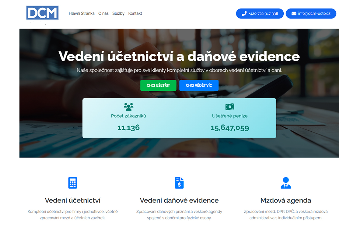 DCM web s prezentací vedení účetnictví a daňové evidence