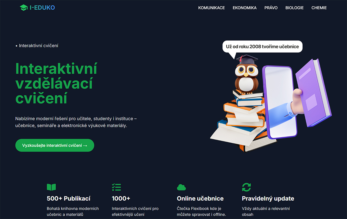 Screenshot vzdělávací platformy Eduko s moderním rozhraním