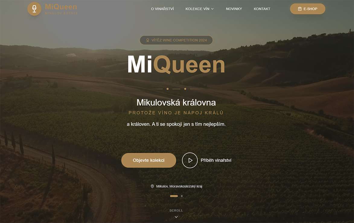 Prezentační web vinařství MiQueen s galerií vín