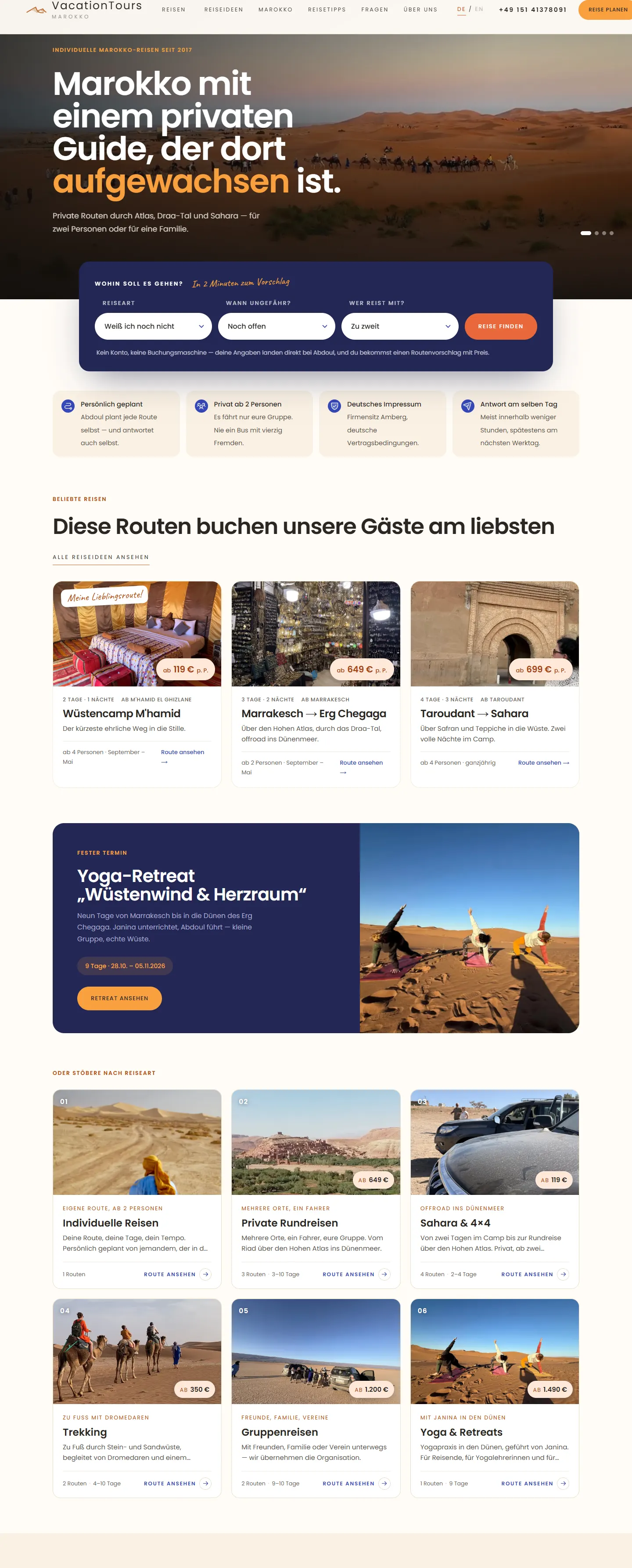 VacationTours, Web pro průvodce po Maroku · DE / EN