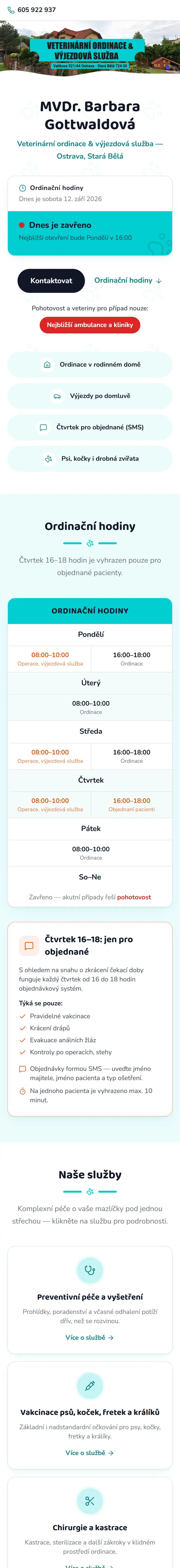 Web Veterina Gottwaldová na mobilu